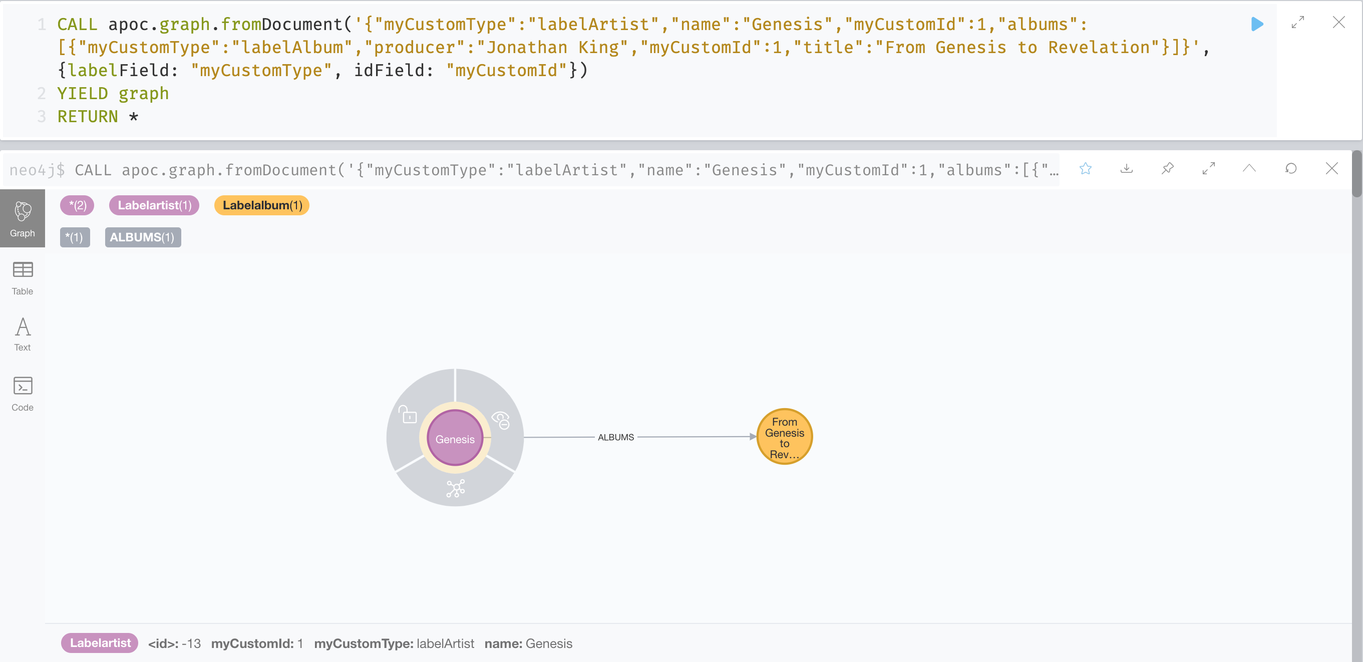 apoc.graph.fromDocument with label type and id field