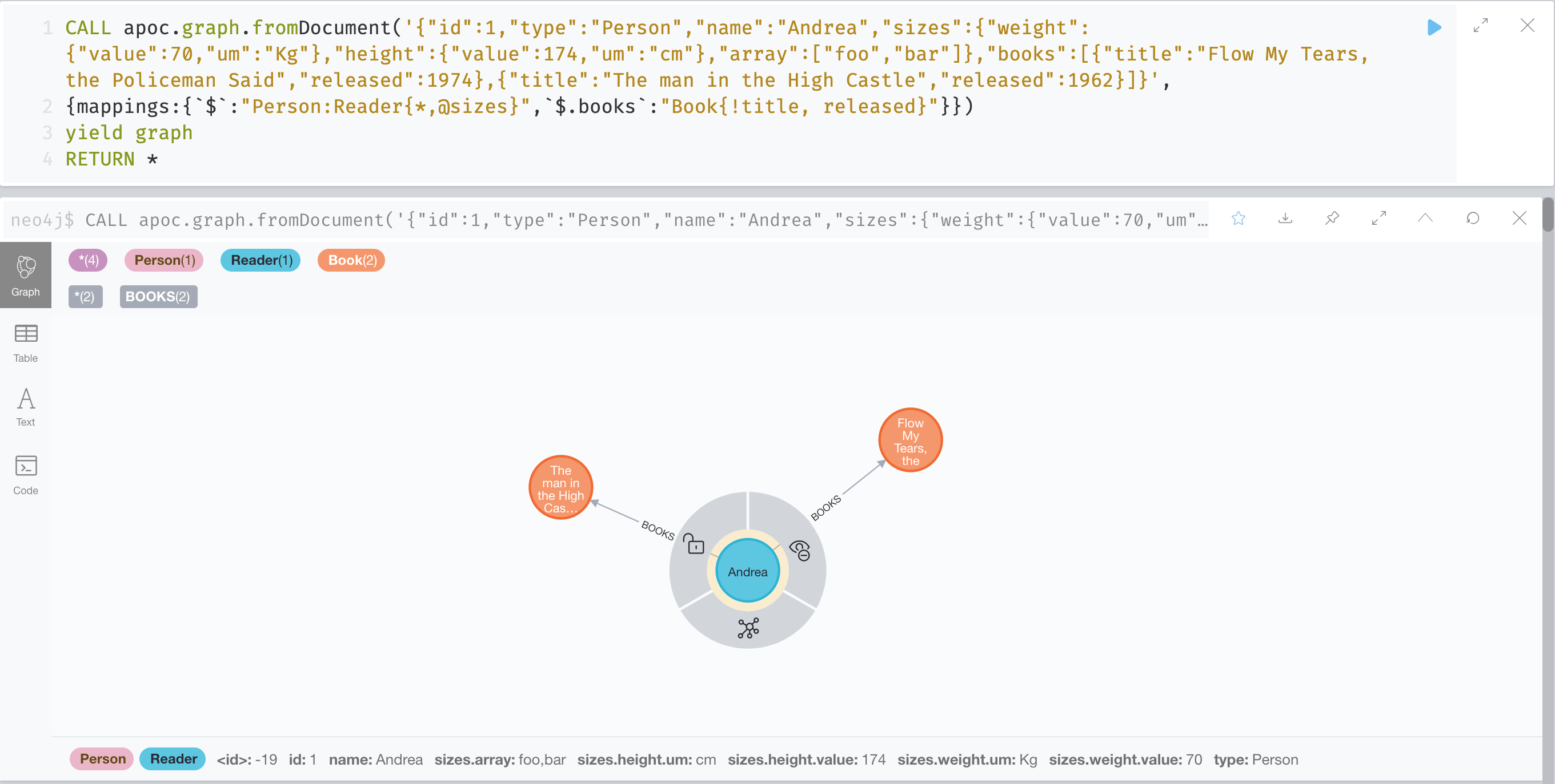 apoc.graph.fromDocument with mappings