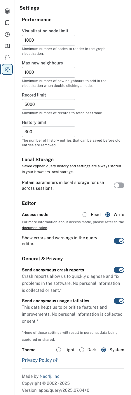 settings drawer