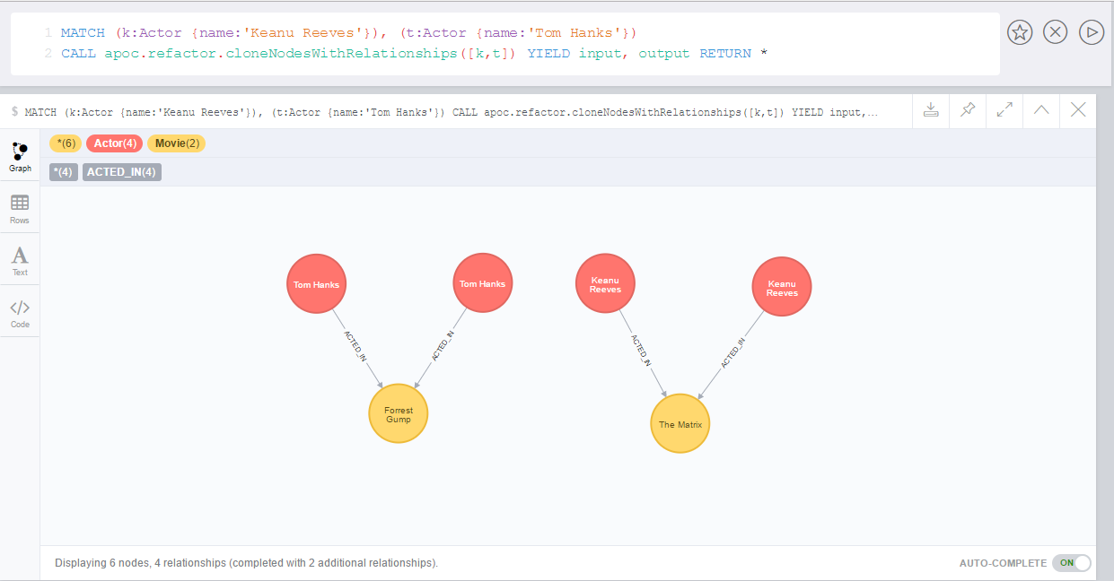 apoc.refactor.cloneNodesWithRelationships